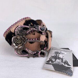 Betsey Johnson Y2K Leather Calf Hair Rhinestone Western Belt – NWT
